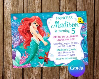Little Mermaid Invitation Little Mermaid Birthday Invitation Ariel Invitation Ariel Birthday Party Editable Invitation