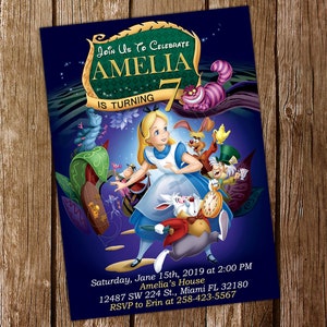 Alice in Wonderland uitnodiging Alice uitnodiging Alice in Wonderland verjaardag Alice Invite Alice verjaardagsuitnodiging Alice Party Invitation