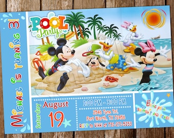 Mickey Mouse Pool Party Invitation Mickey Mouse Invitation Pool Party Invitation Mickey Mouse Pool Party Birthday Mickey Mouse Birthday