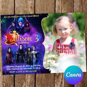 Descendants Invitation Descendants Birthday Invitation Descendants Party Descendants Invites Editable Invitation Digital Card