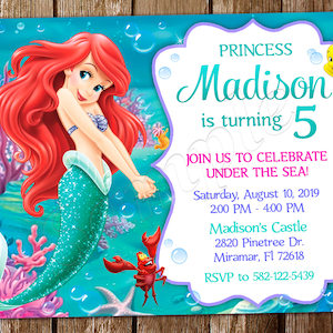 Faire-part petite sirène Faire-part Ariel Anniversaire petite sirène Faire-part petite sirène Faire-part d'anniversaire Ariel Faire-part fête Ariel