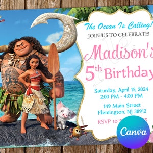 Moana Invitation Moana Birthday Invitation Moana Party Moana Invites Moana Editable Invitation Moana Digital Card Printable