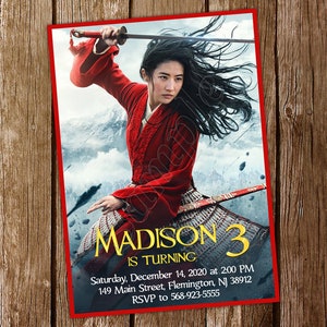Mulan einladung Prinzessin Mulan einladung Mulan Geburtstagsmulan einladen Mulan-Geburtstags-Einladung Mulan-Party-Einladung