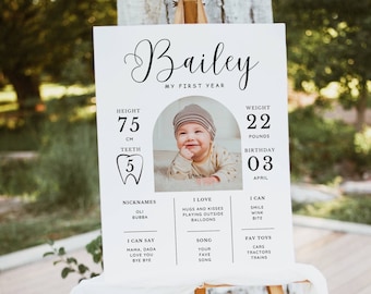 Photo First Birthday Milestone Board Template, Minimalist Milestone Board, Baby Milestone Board, Modern Milestone, Poster Arch, Simple DIY