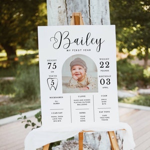 Photo First Birthday Milestone Board Template, Minimalist Milestone Board, Baby Milestone Board, Modern Milestone, Poster Arch, Simple DIY