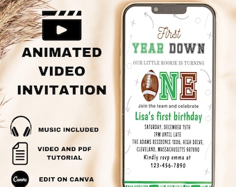 EDITABLE Football Birthday Invitation, First Year Down Game On, Football Invite, First Birthday Invite, Boy Birthday Mobile Phone Invite DIY