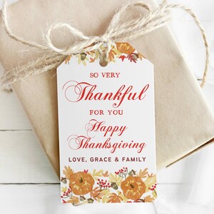 EDITABLE So Very Thankful For You Gift Tag, Autumn Favor Tag, Happy Thanksgiving Printable Tag, Pretty Thanksgiving Tag DIY Instant Download