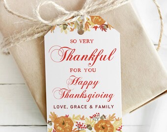 BEWERKBAAR So Very Thank For You-cadeautag, herfst gunsttag, afdrukbare tag Happy Thanksgiving, Pretty Thanksgiving-tag DIY direct downloaden