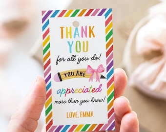 EDITABLE Teacher Appreciation Week Gift Tags Thank You Teacher Gift Tag School Party Favor Printable Label Template Instant Download DIY