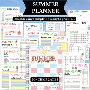 Editable SUMMER 2025 Planner Bundle, Summer Calendar, Printable Summer Checklist, Summer Chore Chart, Summer Planner, Chore Chart Kids