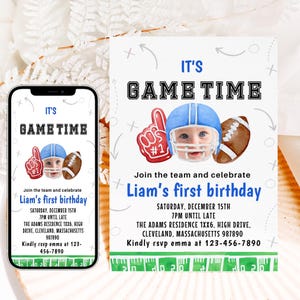 EDITABLE Football Birthday Invitation, First Year Down Game On Football Invite, Birthday Invite, Mobile Phone Boy 1st Birthday Invite DIY