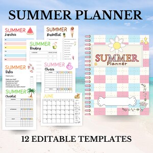 Printable SUMMER Planner 2025 Bundle, Editable Summer Calendar, Summer Checklist, Summer Chore Chart Kids, Summer Planner Bucketlist & Rules