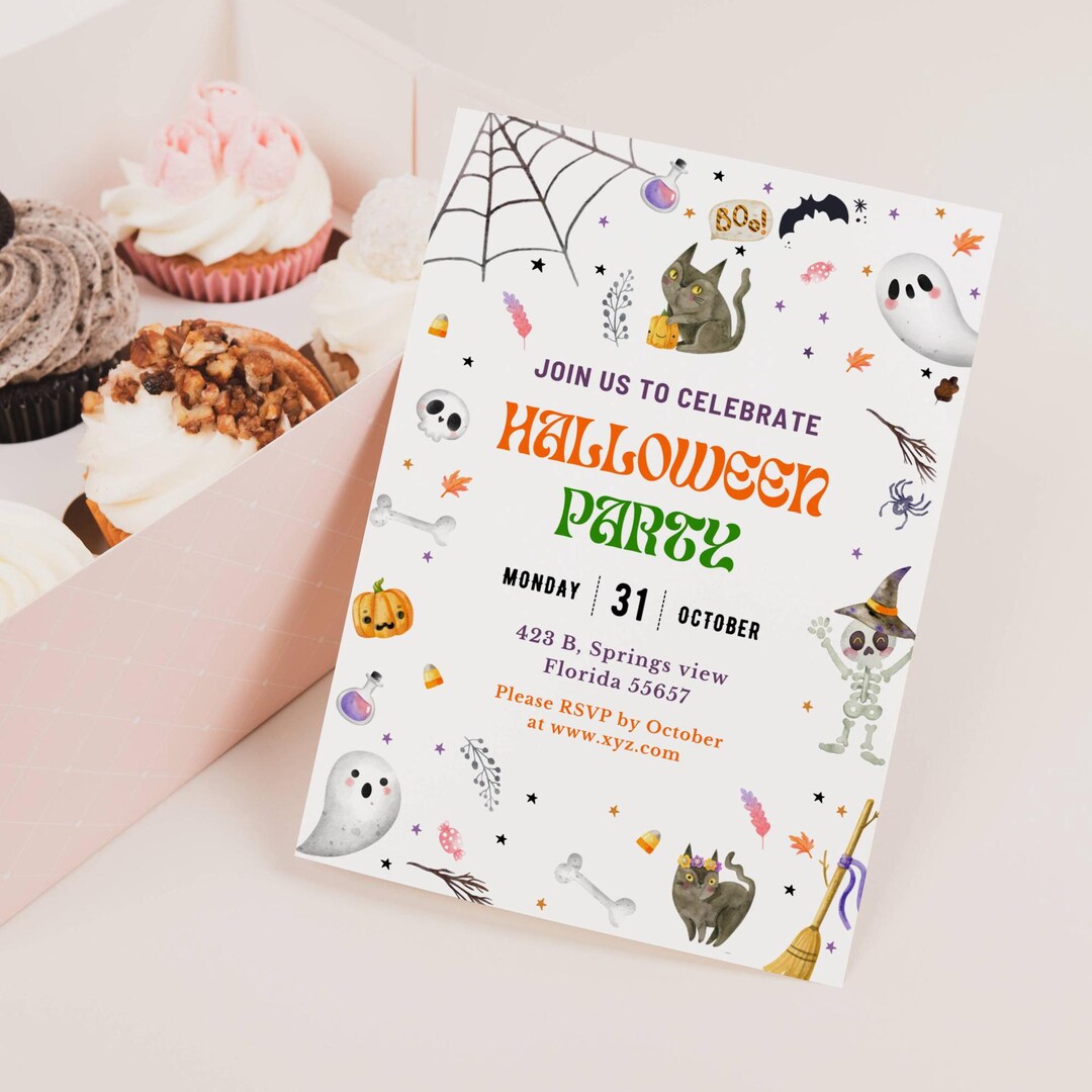 EDITABLE Halloween Party Invitation Canva Template Kids Spooky Night ...