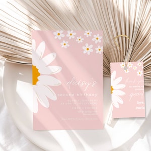 Inviti festa secondo compleanno Daisy retrò, invito compleanno Daisy modificabile, invito 2° compleanno Daisy, download istantaneo stampabile fai da te