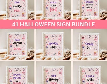 Halloween Baby Shower Signs Bundle, Birthday Printable Sign Template, Halloween Party Table Signs, Favors, Cards and Gifts Instant Download
