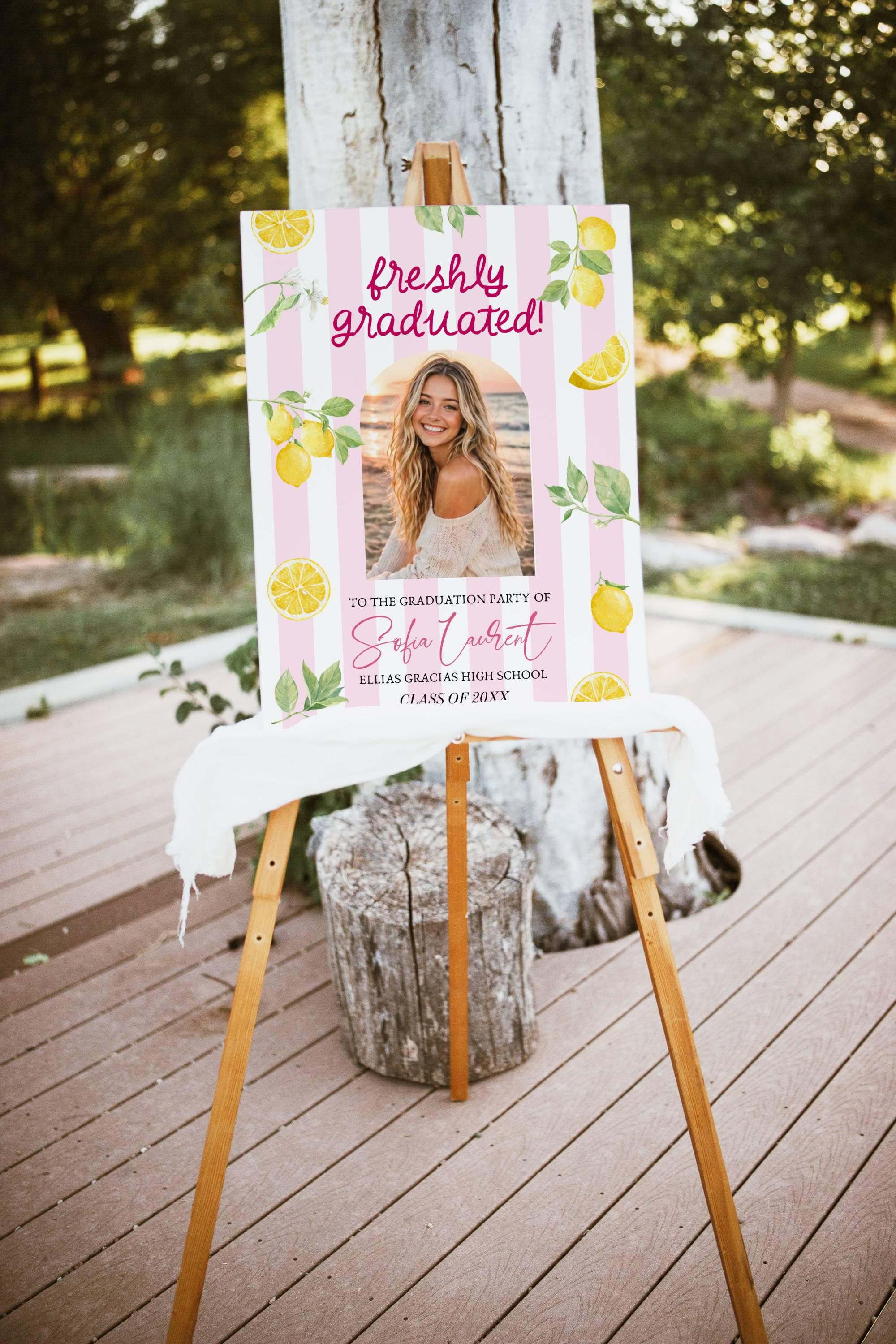 Lemon Graduation Welcome Sign Template, Citrus Grad Party Sign, Freshly ...