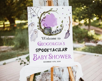 Halloween-Babyparty-Willkommensschild, Geist-Thema (bearbeitbar, druckbar)