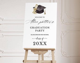 Editable Graduation Welcome Sign, Modern Grad Cap Party Poster (Digital Download)