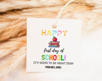 EDITABLE Back to School Gift Tag Template Printable Rainbow First Day of School Favor Tag  Teacher Classroom School Tag Instant Download DIY