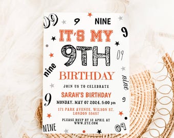 EDITABLE 9Th Boy Birthday Invitation, Boy Birthday Invites, Boy Number Invitations, 9th Birthday Invite, Boy Number Invite Download DIY