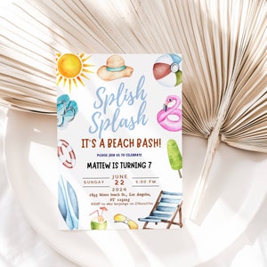 EDITABLE Tropical Splish Splash Pool Invite Birthday Party Invitation Boy Splash Pad Water Slide Paddling Summer Party Instant Download DIY