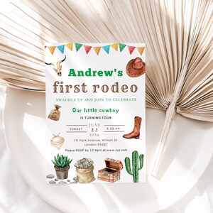 EDITABLE My First Rodeo Invitation Cowboy Birthday Invite Wild West invitation Ranch Southwestern Template Printable Instant Download , DIY