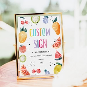 EDITABLE Two-tti Frutti Birthday Custom Sign Two-tti Frutti 2nd Birthday Tutti Frutti Tropical Summer Party Fruit Party Instant Download DIY