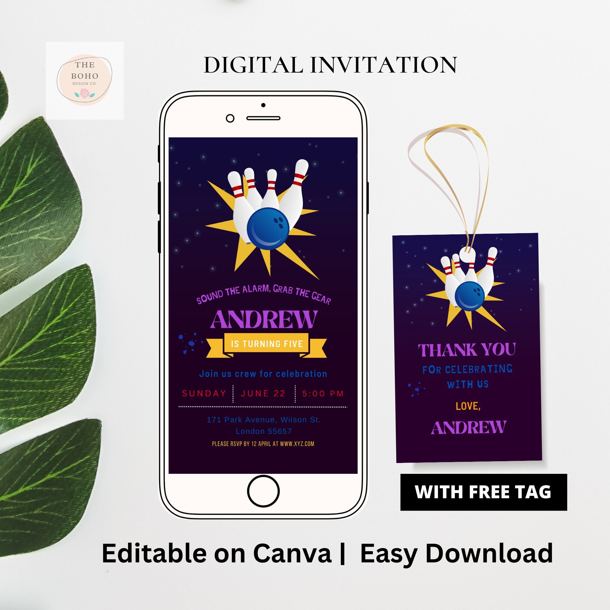 Editable Bowling Birthday Invitation Glow Bowling Invitation Etsy