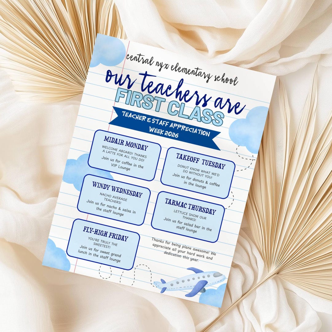 EDITABLE Travel Theme Teacher Appreciation Week Itinerary Flyer, Plane ...