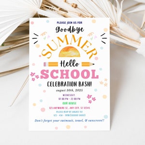 EDITABLE Back of School Party Invitation Hello School So Long Summer Bash, End of Summer Party Goodbye Summer Printable Invite Instant DIY