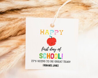 EDITABLE Back to School Gift Tag Template Printable Rainbow First Day of School Favor Tag  Teacher Classroom School Tag Instant Download DIY