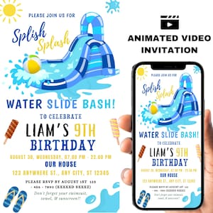 EDITABLE Blue Pool Party Birthday Invitation Video, Neon Beach Theme Tropical Summer Invite For Teens, Kids Adults, Electronic Mobile DIY