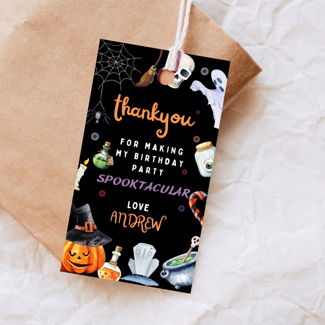 Editable Halloween Birthday Thank You Favor Tags Costume - Etsy Canada