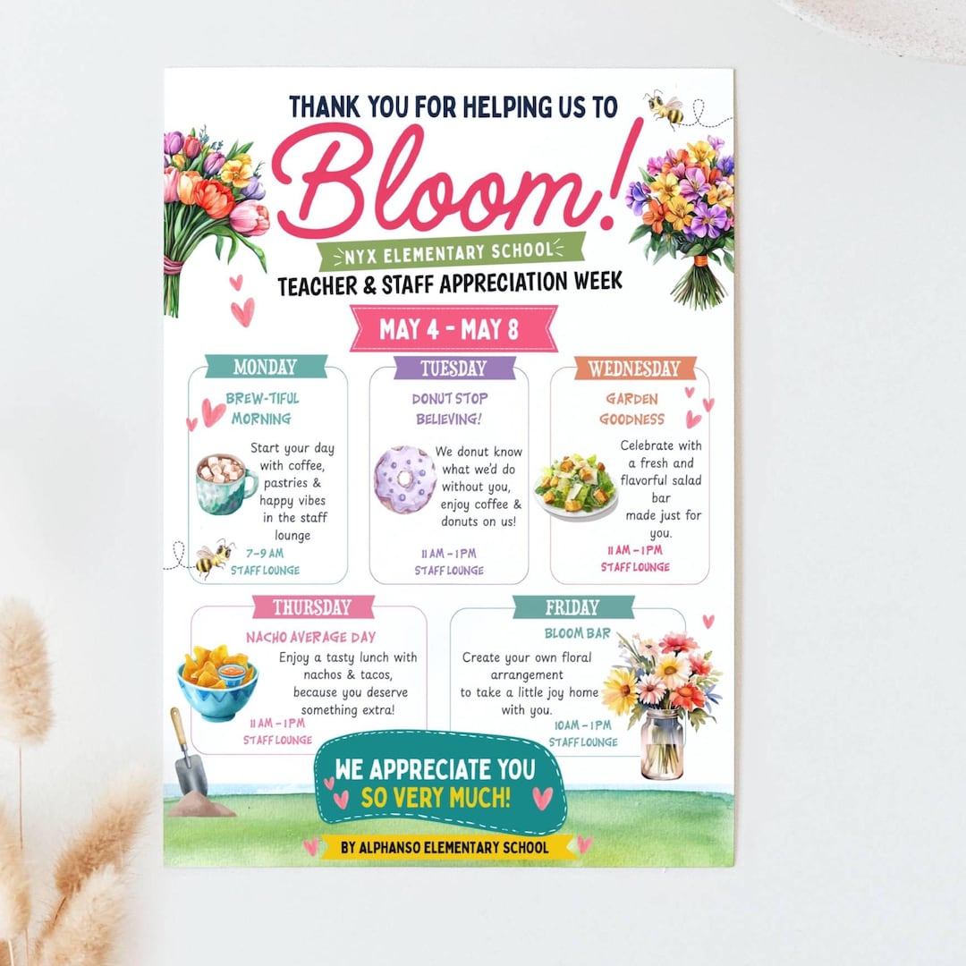 Spring Time Appreciation Week Editable Floral Theme Appreciation Week Itinerary Poster, Thank You for ...