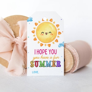 Etiquetas editables de fin de año escolar, etiquetas de regalo de sol, etiqueta de agradecimiento del maestro, último día de clases, etiqueta para compañeros de clase, escuela preescolar, imprimible, descarga, bricolaje