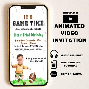EDITABLE Football Invitation, Football Birthday Invitation, Sports Party Invite, Football Game Time Invitation, Electronic Mobile Evite DIY