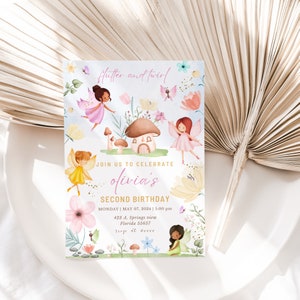 Invitation d'anniversaire de fée modifiable Fête de fée enchantée de lutin fantaisiste Fête de fée florale magique Fête de princesse Téléchargement instantané Modifiable
