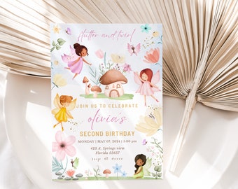 Bewerkbare Fairy verjaardagsuitnodiging grillige betoverde Pixie Fairy Party magische bloemen Fairy Princess Party Instant Download bewerkbaar