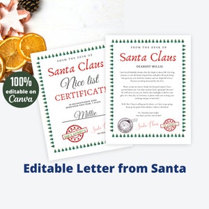 Instant Download Editable Santa Letter & Nice List Certificate, Personalised Letter from Santa, Printable Template Santa Letter, Santa Claus