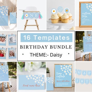 Retro Daisy Birthday Party Invitation Ultimate Bundle Daisy Birthday Invitation Editable, Daisy Birthday Invite, Floral Instant Download DIY