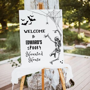 EDITABLE Plantilla de cartel de bienvenida para fiesta de esqueleto bailando de Halloween vintage Cartel de bienvenida para fiesta de Halloween para adultos Decoraciones para fiesta de Halloween DIY