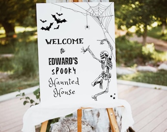 Vintage Halloween Welcome Sign Template, Dancing Skeleton Party Decor (Digital Download)