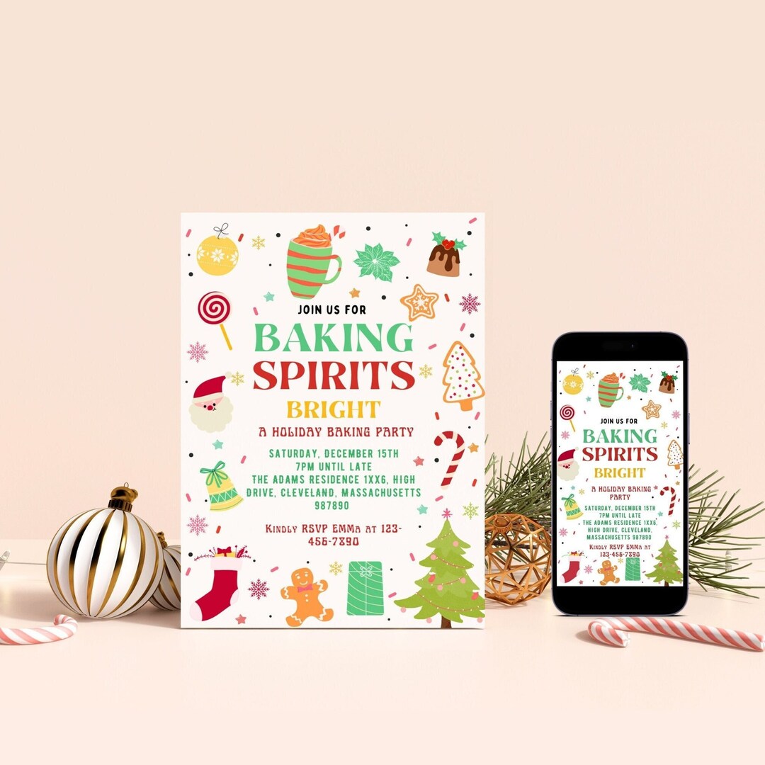Editable Baking Spirit Bright Party Christmas Party Invitation. Holiday ...
