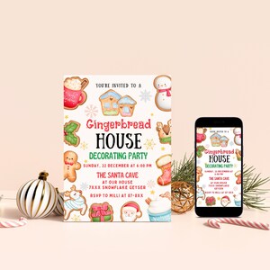Editable Gingerbread House Christmas Invitation, Holiday Cookie Decorating Party Gingerbread Cookie Party Invite, Instant Download DIY Evite