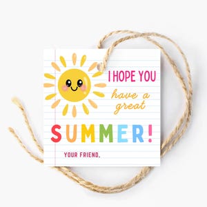 Etiqueta editable para el último día de clases, etiquetas de regalo para amigos de fin de año, plantilla imprimible para recuerdo de fiesta de verano, descarga digital instantánea.