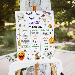 EDITABLE Halloween Ghost 1st Birthday Milestone Poster Spooky One Ghost Spooktacular 1st Birthday Party Stats Poster DIY Instant Download