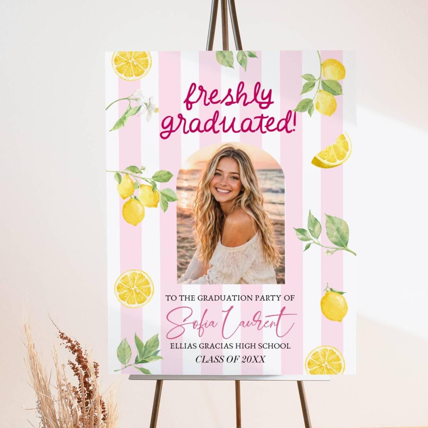 Lemon Graduation Welcome Sign Template, Citrus Grad Party Sign, Freshly ...