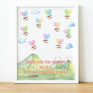 Printable Teacher Appreciation Gift, End of Year DIY Teacher Gift, Fingerprint Art Hot Air Balloon Personalized Keepsake Gift for Teacher