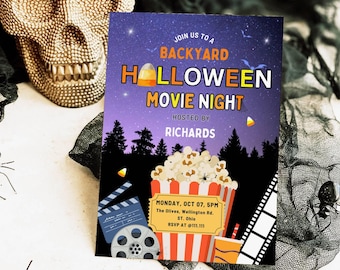 EDITABLE Halloween Movie Night Invitation, Halloween Party Invite, Backyard Movie Night Birthday Party Spookacular Printable Download DIY