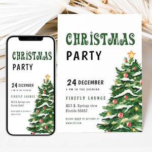 EDITABLE Christmas Party Invitation, Christmas Party Invite Christmas Party Printable Holiday Phone Evite Template DIY Instant Download